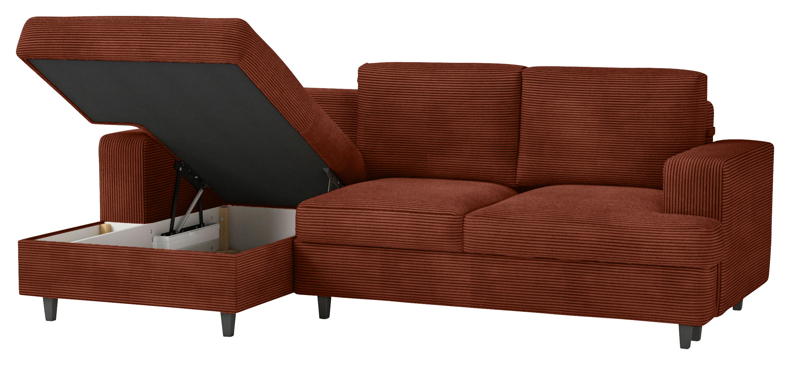 ECKSOFA Rostfarben Cord, Velours  - Rostfarben/Schwarz, Design, Holz/Textil (140/247cm) - MID.YOU