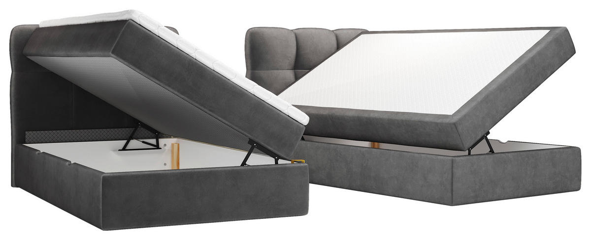 BOXBETT 240/200 cm,  in Anthrazit, Matratze, Bettkasten, Topper, H3 = fest  - Anthrazit/Schwarz, KONVENTIONELL, Kunststoff/Textil (240/200cm) - Chameo