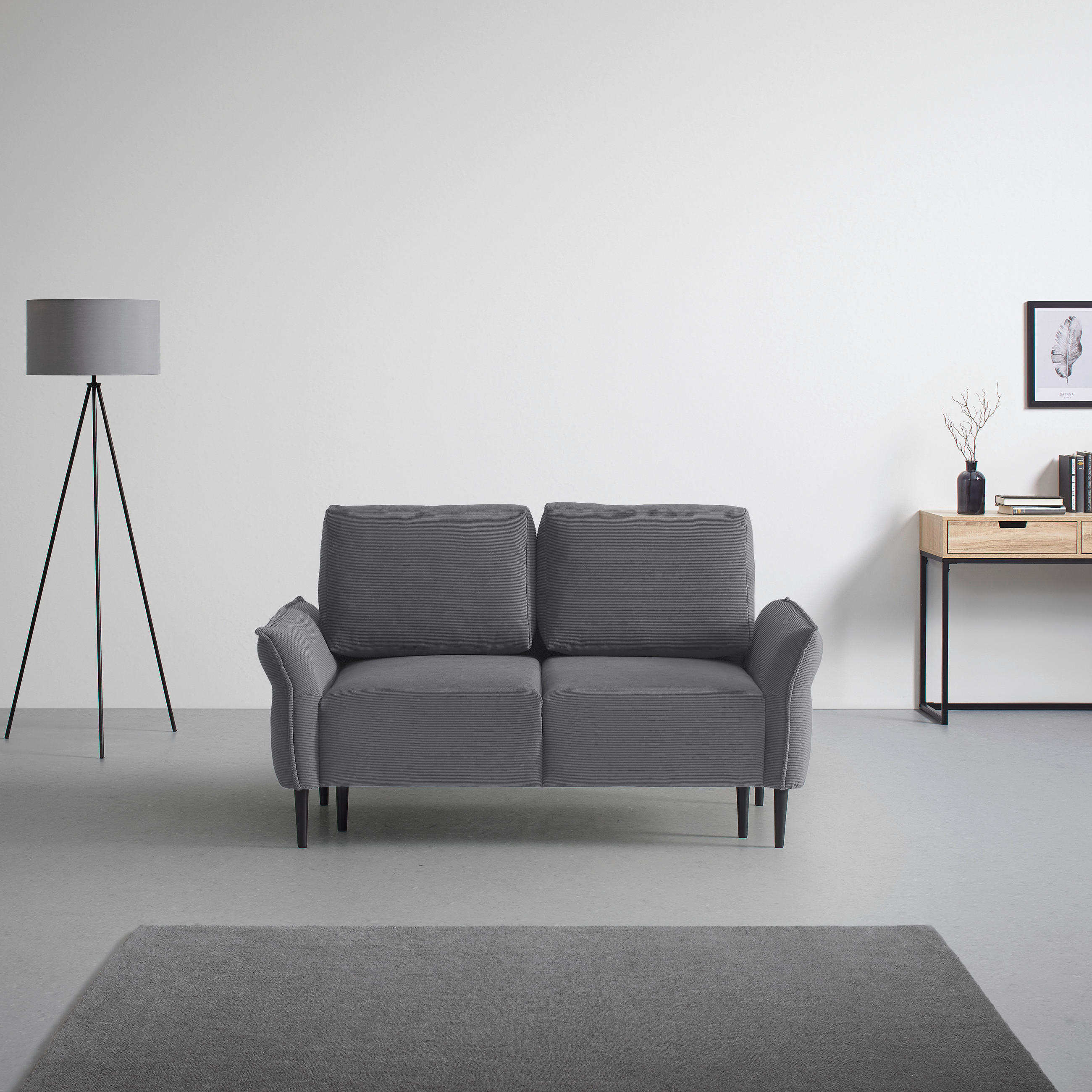 2-SITS SOFFA i textil mörkgrå  - mörkgrå/svart, Modern, trä/textil (150/85/92cm) - MID.YOU