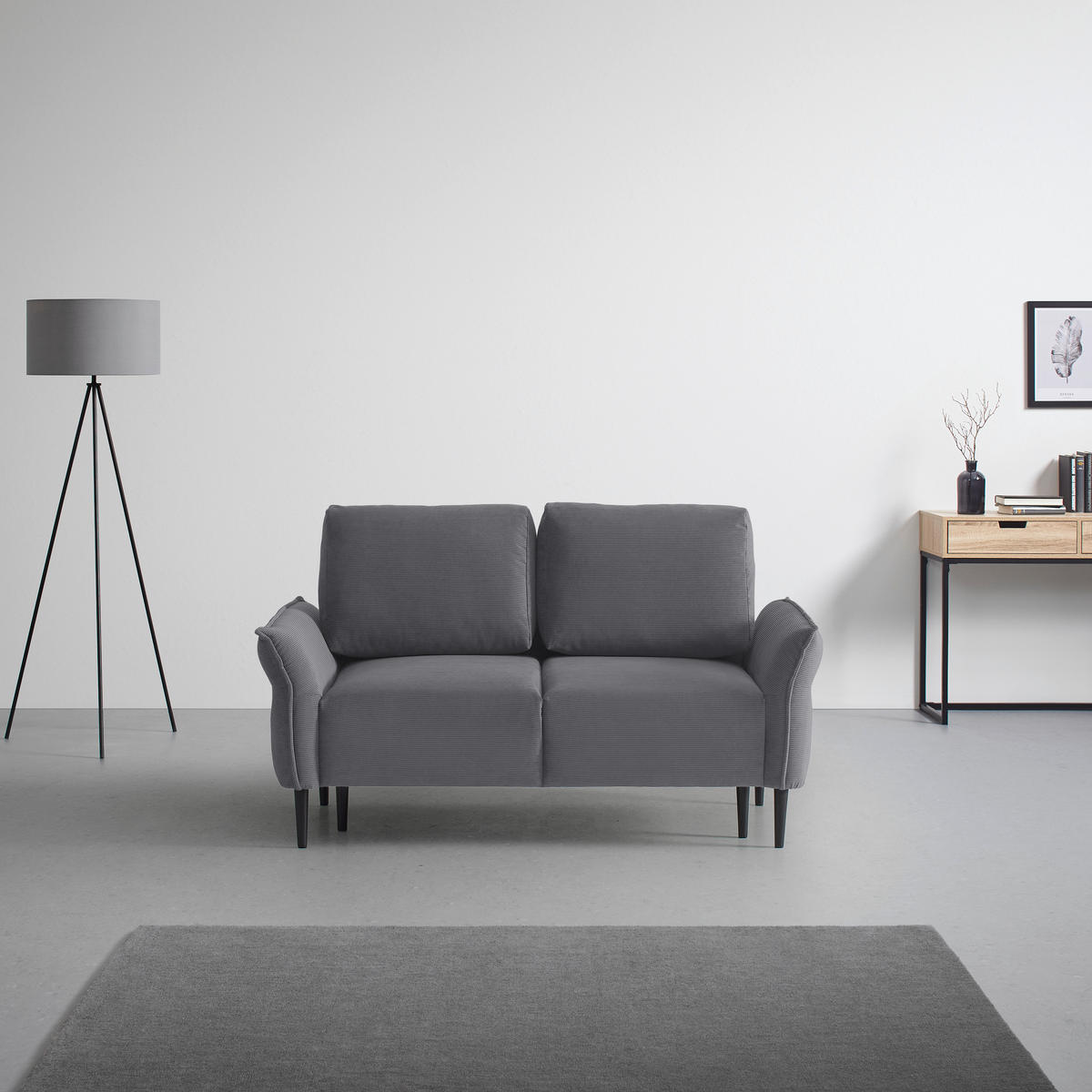 2-SITZER-SOFA Cord Dunkelgrau  - Dunkelgrau/Schwarz, Modern, Holz/Textil (150/85/92cm) - MID.YOU