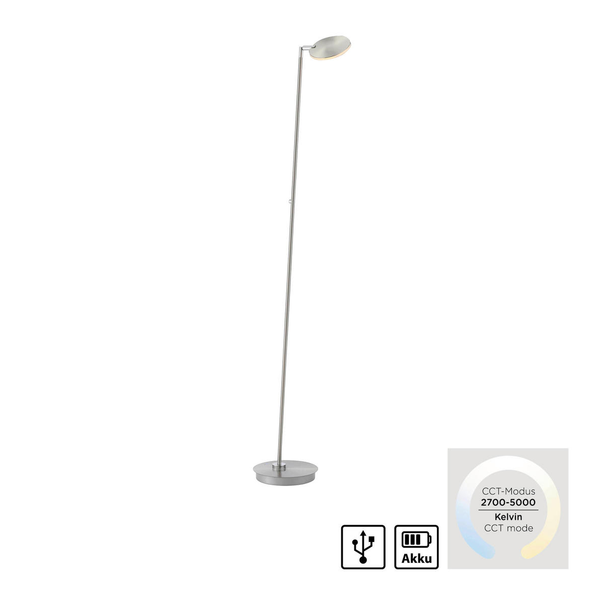 AKKU-STEHLEUCHTE Bente 42/42/160 cm  - Edelstahlfarben, Design, Kunststoff/Metall (42/42/160cm)
