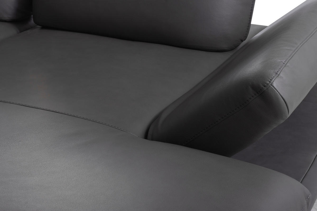 ECKSOFA  in Echtleder Dunkelgrau  291/180 cm  - Dunkelgrau/Schwarz, Design, Leder/Metall (291/180cm) - Celina Home