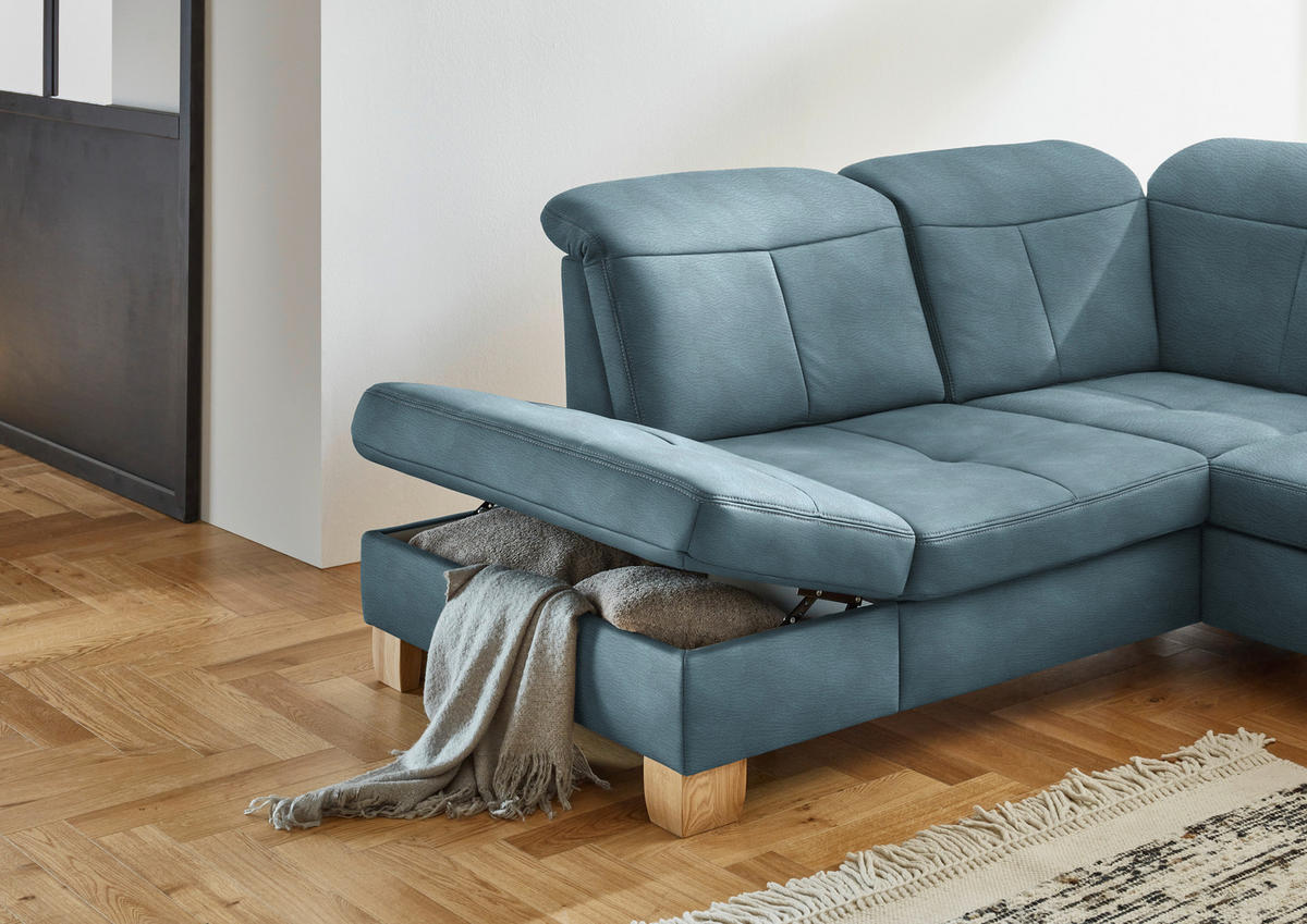 WOHNLANDSCHAFT in Mikrofaser Hellblau  - Wildeiche/Beige, Konventionell, Holz/Textil (243/343/185cm) - Voleo