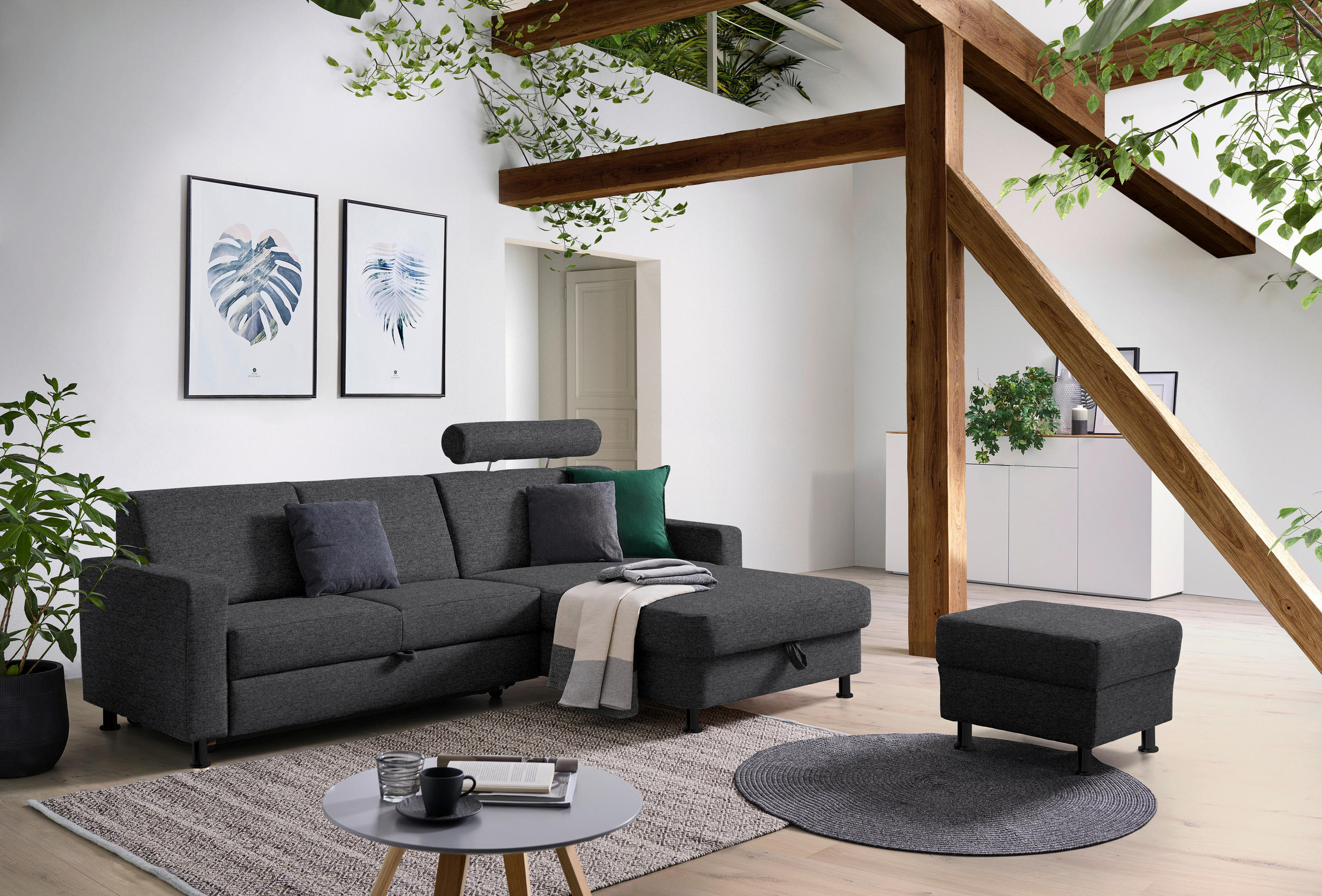 ECKSOFA in Webstoff Dunkelgrau  - Dunkelgrau/Schwarz, Design, Kunststoff/Textil (257/165cm) - Xora