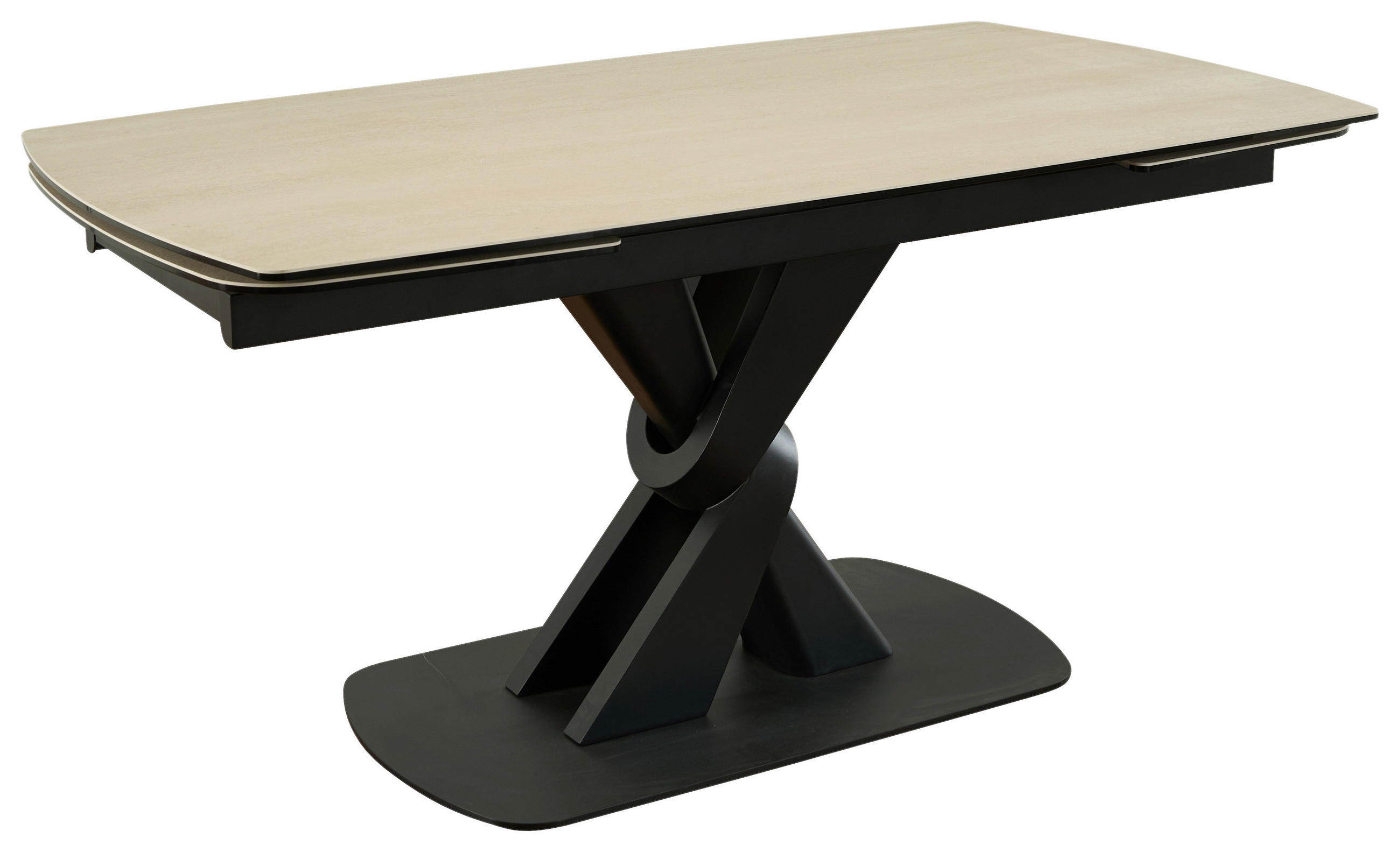 ESSTISCH in Metall, Glas, Stein 160-240/90/76 cm  - Beige/Schwarz, Design, Glas/Stein (160-240/90/76cm) - Novel