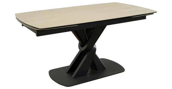 ESSTISCH in Metall, Glas, Stein 160-240/90/76 cm  - Beige/Schwarz, Design, Glas/Stein (160-240/90/76cm) - Novel