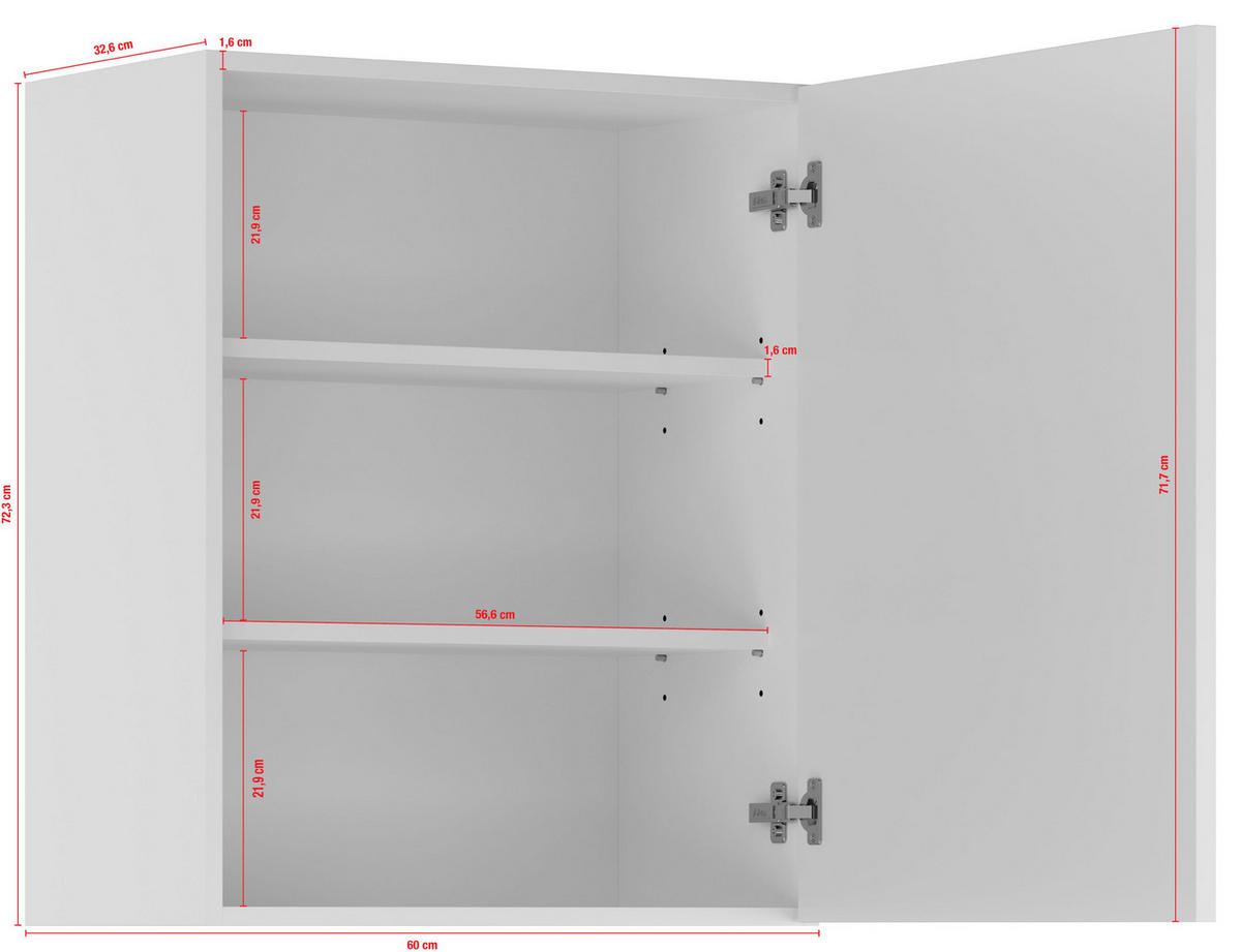 KÜCHENOBERSCHRANK 60/72,3/34,2 cm  in Weiß  - Edelstahlfarben/Weiß, Basics, Holzwerkstoff/Metall (60/72,3/34,2cm) - Impuls