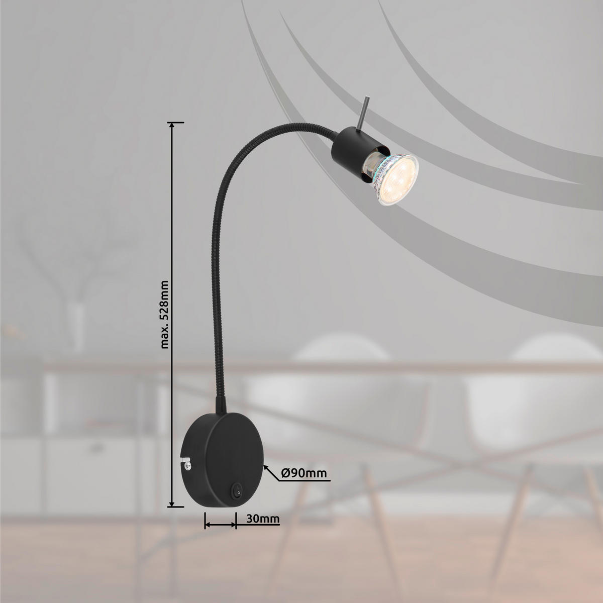 STENSKA SVETILKA  Milly ///230 V/GU10 - črna, Basics, kovina (9/40/53cm)