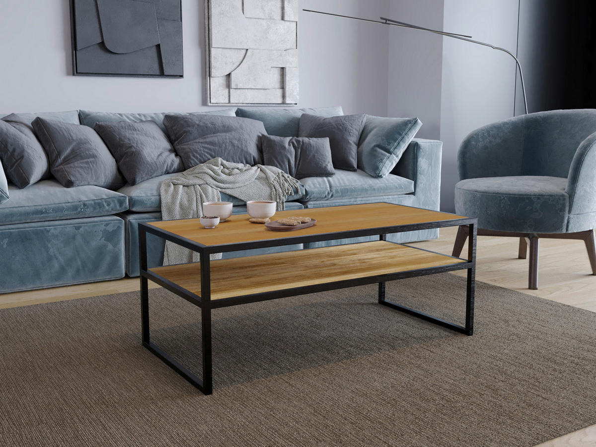 COUCHTISCH Wildeiche massiv 100/50/40 cm rechteckig Schwarz, Wildeiche  - Wildeiche/Schwarz, Trend, Holz/Metall (100/50/40cm) - Boxxx