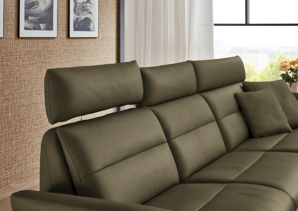 ECKSOFA in Echtleder Olivgrün  - Schwarz/Olivgrün, Design, Leder/Metall (300/157cm) - Dieter Knoll