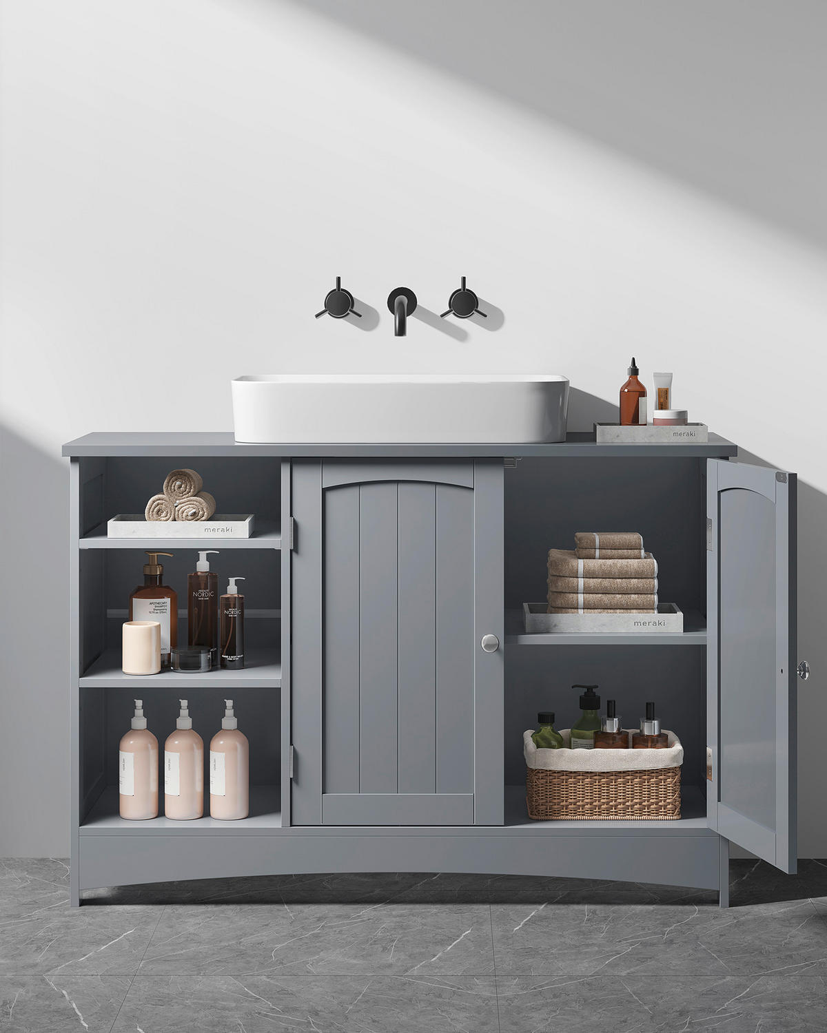 WASCHBECKENUNTERSCHRANK 90/60/30 cm  - Chromfarben/Grau, MODERN, Holzwerkstoff/Metall (90/60/30cm) - MID.YOU