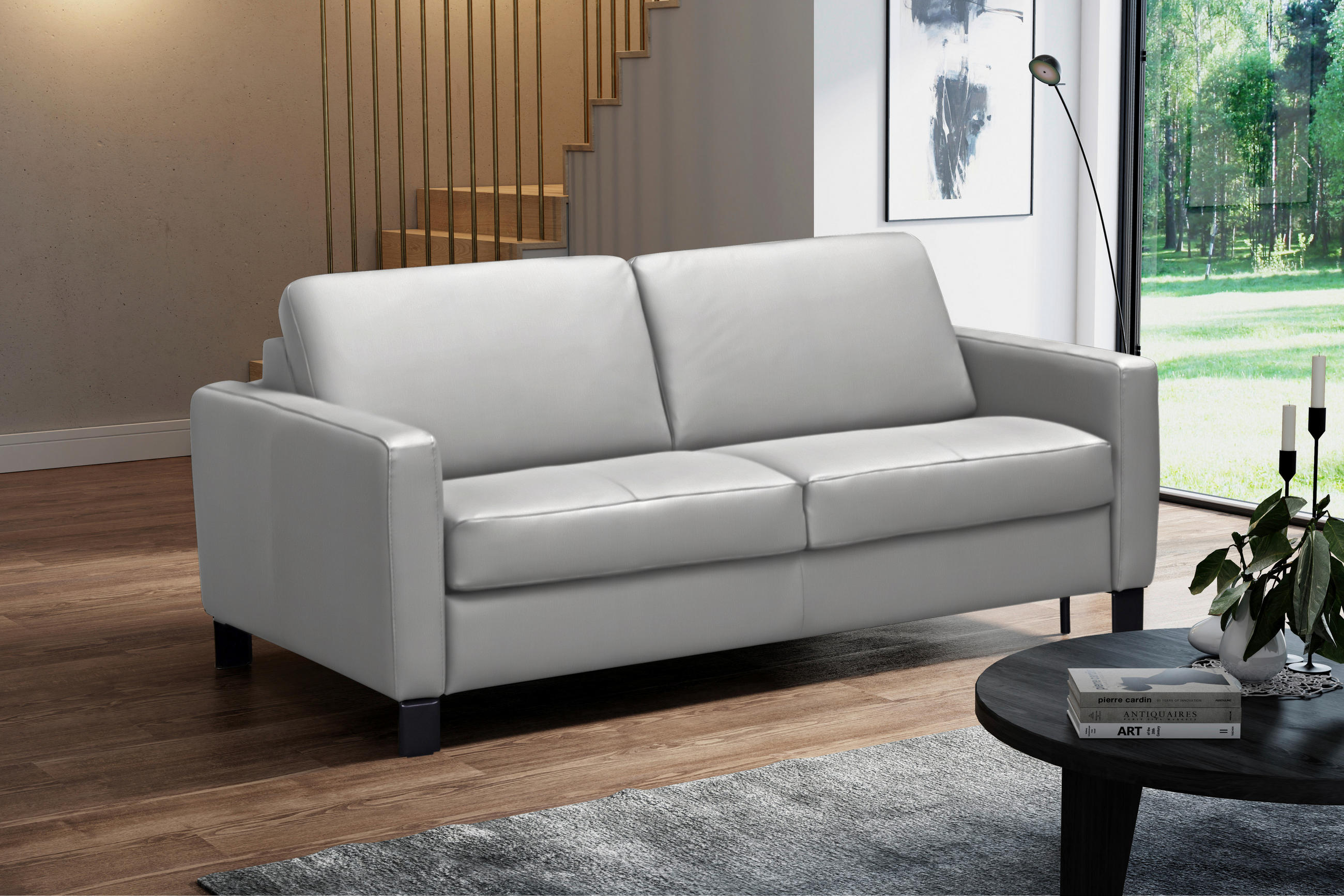 SCHLAFSOFA in Textil, Leder Hellgrau  - Hellgrau/Schwarz, Konventionell, Leder/Textil (190/87/100cm) - Celina Home