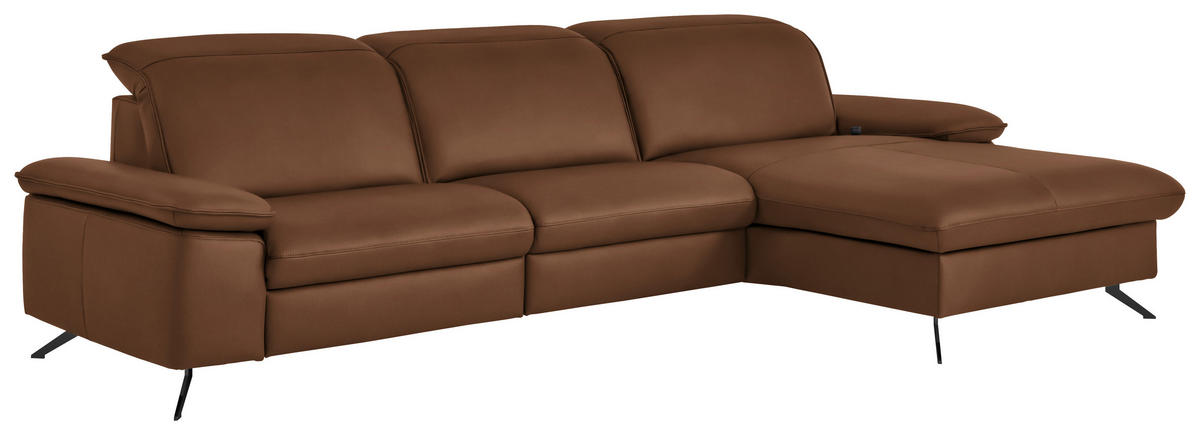 ECKSOFA  Echtleder Beigebraun  - Beigebraun/Schwarz, Design, Leder/Metall (307/169cm) - Beldomo Premium