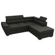 ECKSOFA Anthrazit Flachgewebe Schlaffunktion, Rücken echt, Kopfteilverstellung, Liegefläche im Originalstoff  - Anthrazit/Schwarz, KONVENTIONELL, Kunststoff/Textil (266/220cm) - Carryhome