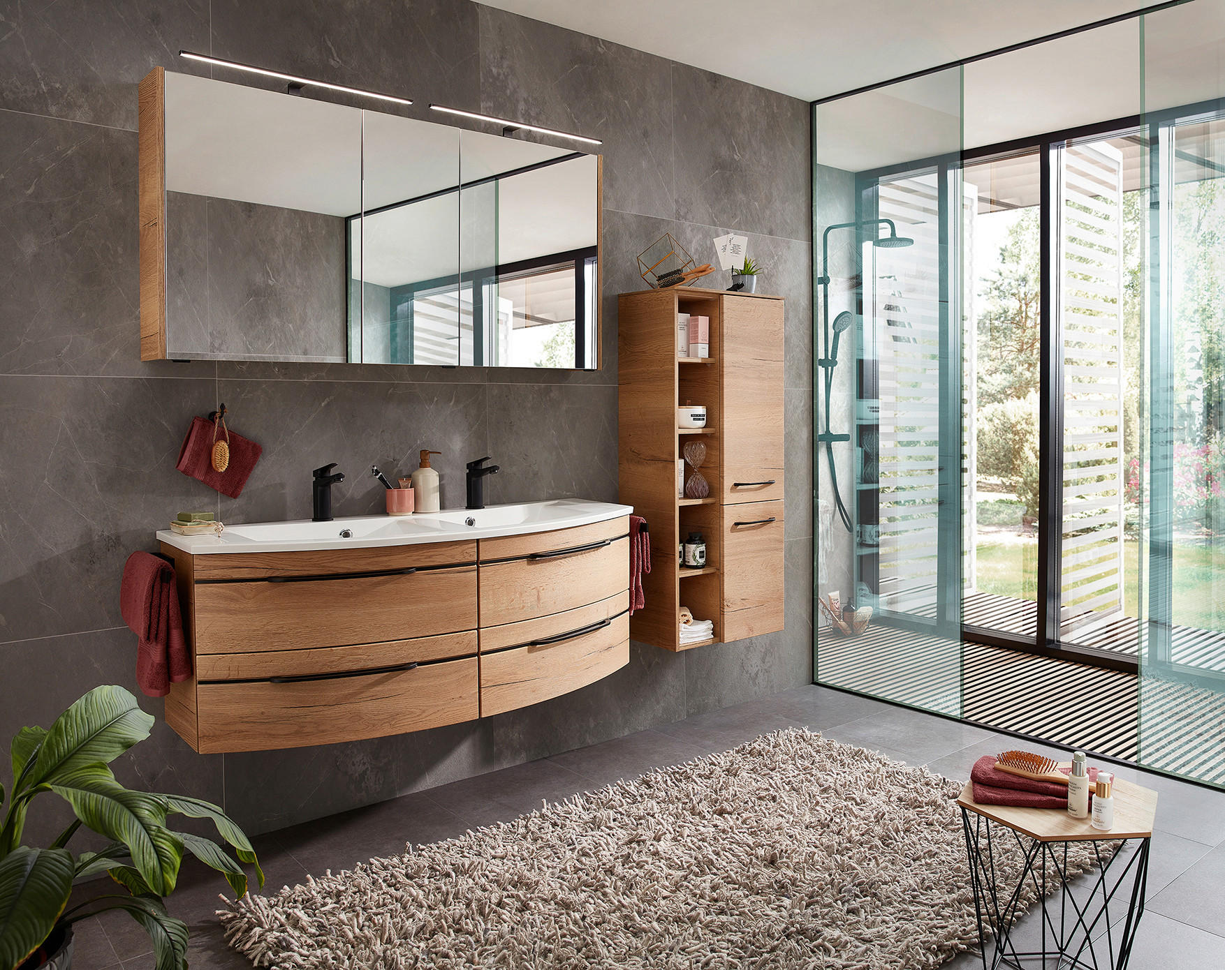 MIDISCHRANK 50/121/33 cm  - Eichefarben, Design, Glas/Holzwerkstoff (50/121/33cm) - Sadena