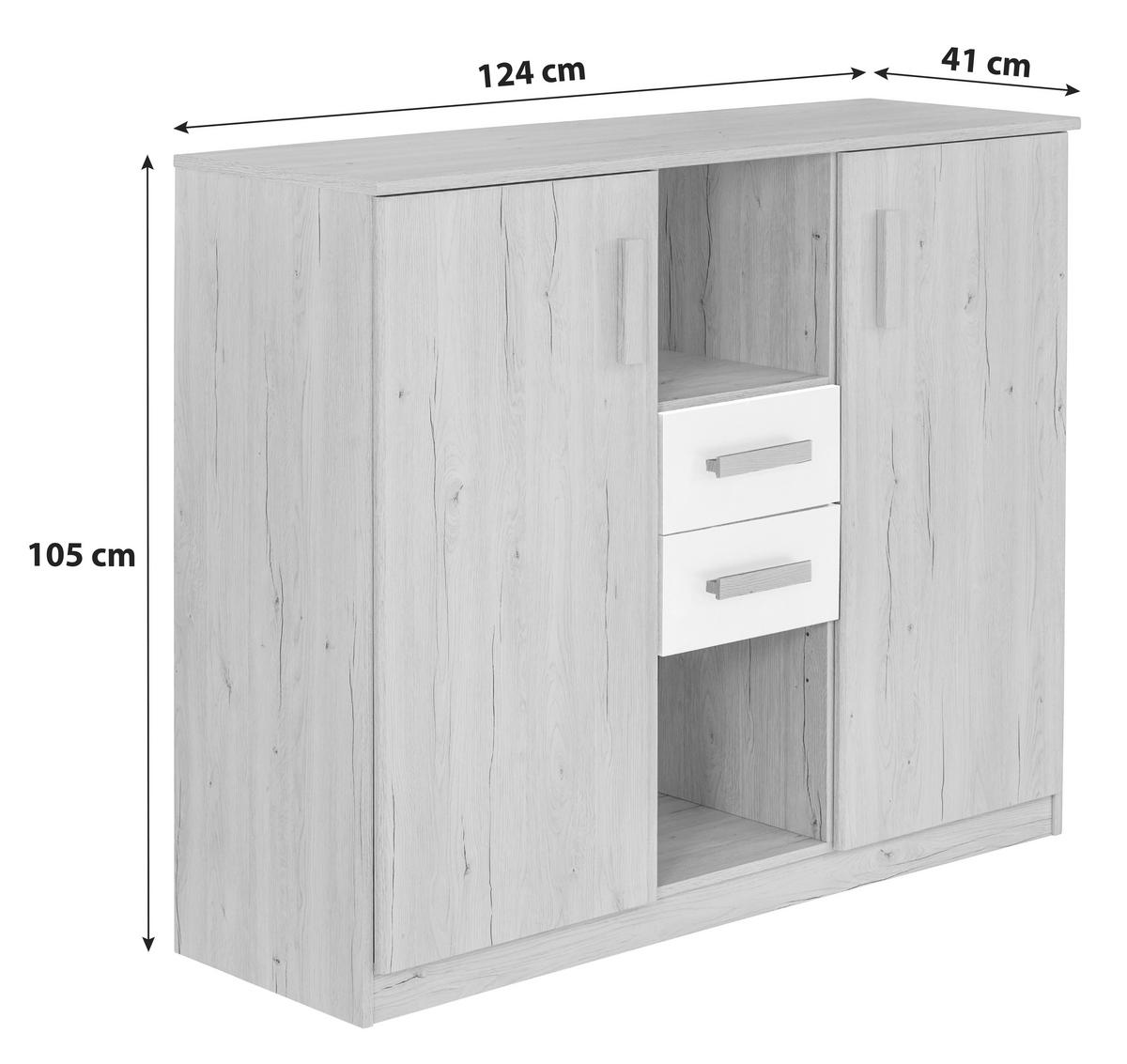 KOMMODE 124/105/41 cm  in Eichefarben, Weiß  - Eichefarben/Weiß, Design, Holzwerkstoff/Kunststoff (124/105/41cm) - MID.YOU