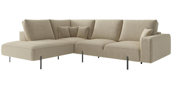 ECKSOFA Cappuccino Flachgewebe - Schwarz/Cappuccino, Design, Textil/Metall (223/280cm) - Novel