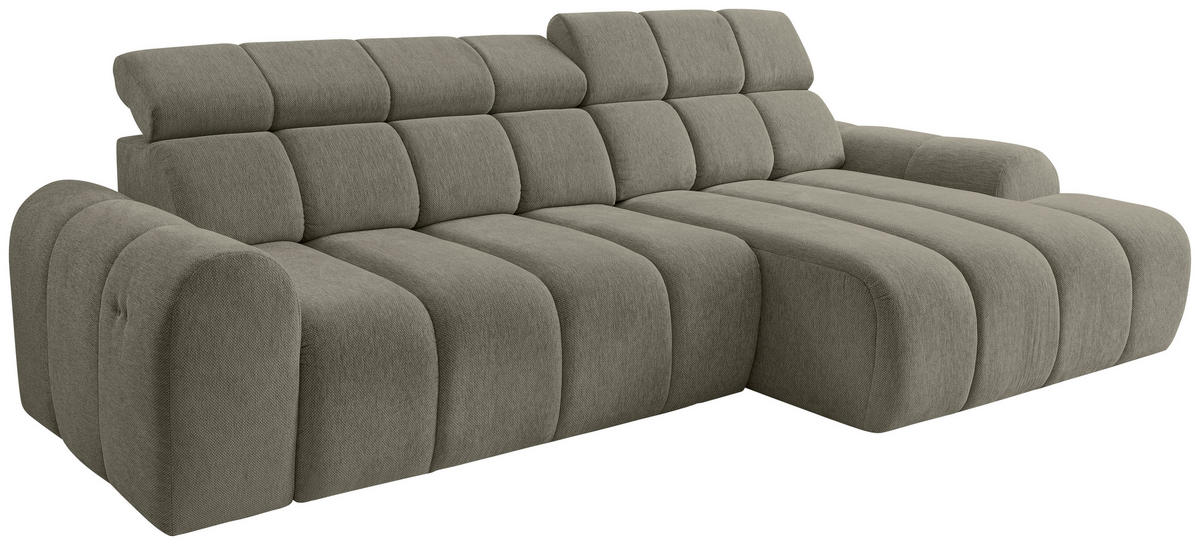ECKSOFA Graubraun Chenille Bettkasten, Rücken echt, Kopfteilverstellung, Sitzvorzug  - Graubraun/Schwarz, Design, Kunststoff/Textil (290/152cm) - Stylife