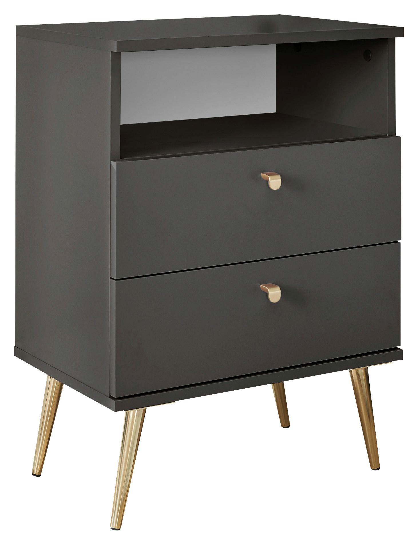 Noptieră, 50/70/34 cm, grafit - grafit/alămiu, Konventionell, metal/material pe bază de lemn (50/70/34cm) - Carryhome