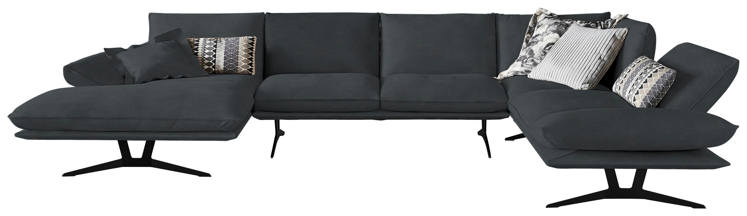 WOHNLANDSCHAFT in Echtleder Grau  - Schwarz/Grau, Natur, Leder/Metall (155/359/217cm) - Dieter Knoll