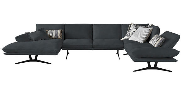 WOHNLANDSCHAFT in Echtleder Grau - Schwarz/Grau, Natur, Leder/Metall (155/359/217cm) - Dieter Knoll