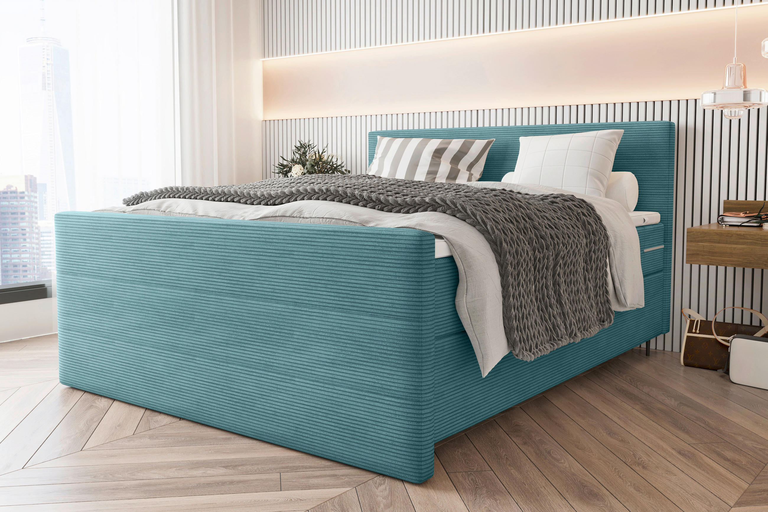BOXSPRINGBETT 180/200 cm  in Türkis  - Türkis/Schwarz, Konventionell, Textil/Metall (180/200cm) - Carryhome