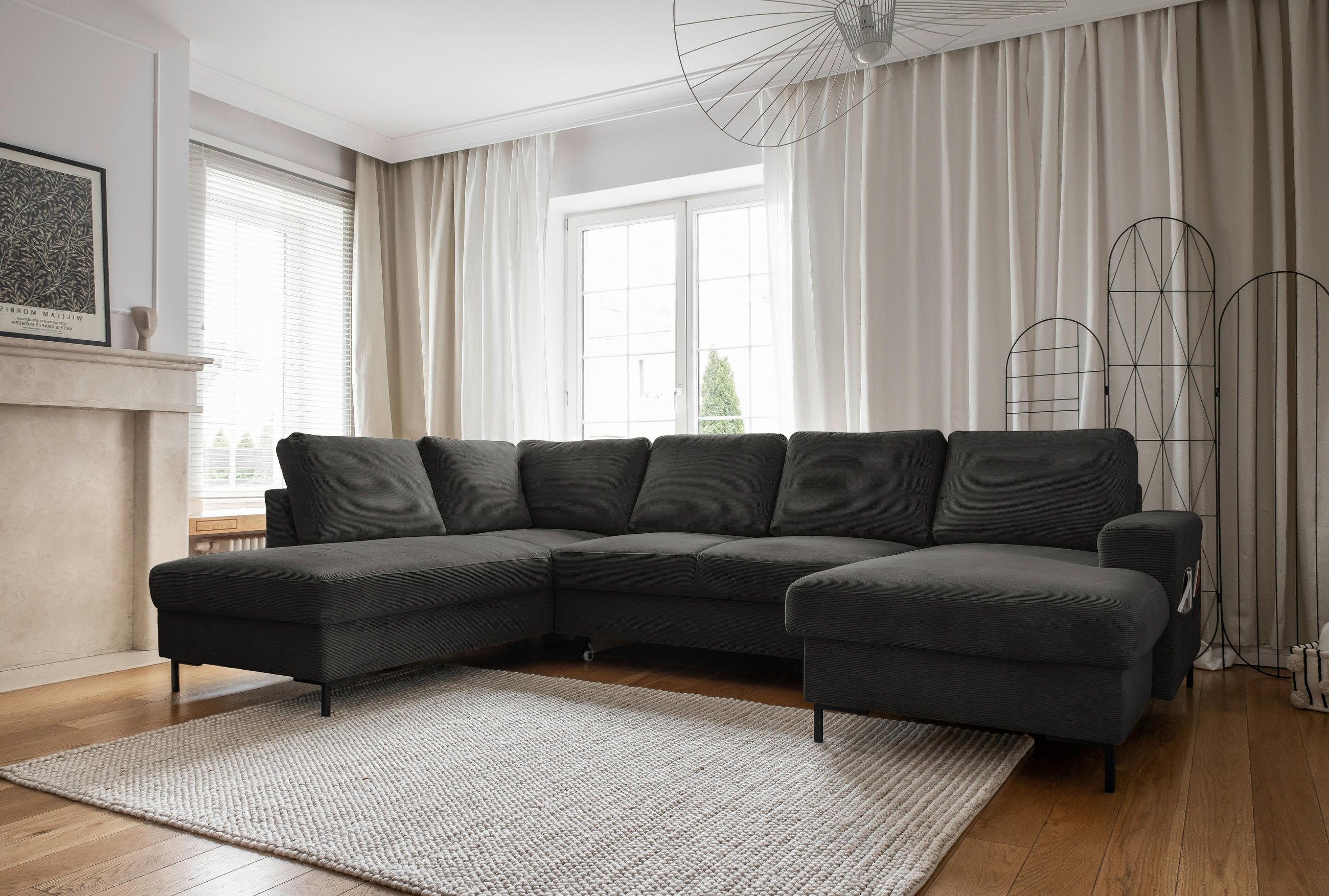 WOHNLANDSCHAFT Grau Cord  - Schwarz/Grau, Design, Textil/Metall (197/303/148cm) - MID.YOU