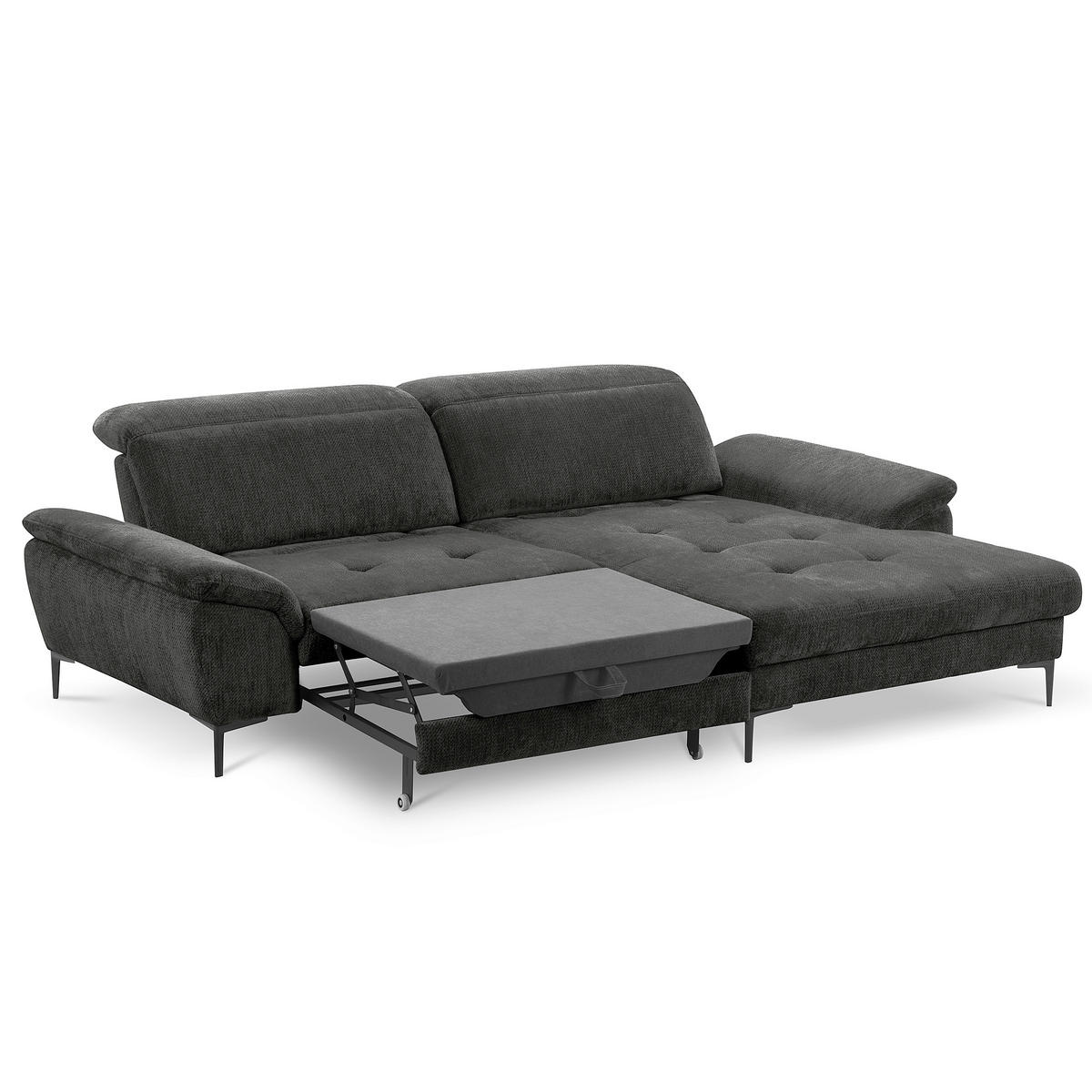 ECKSOFA  Webstoff Schwarz  - Schwarz, Design, Textil/Metall (268/195cm) - Livetastic