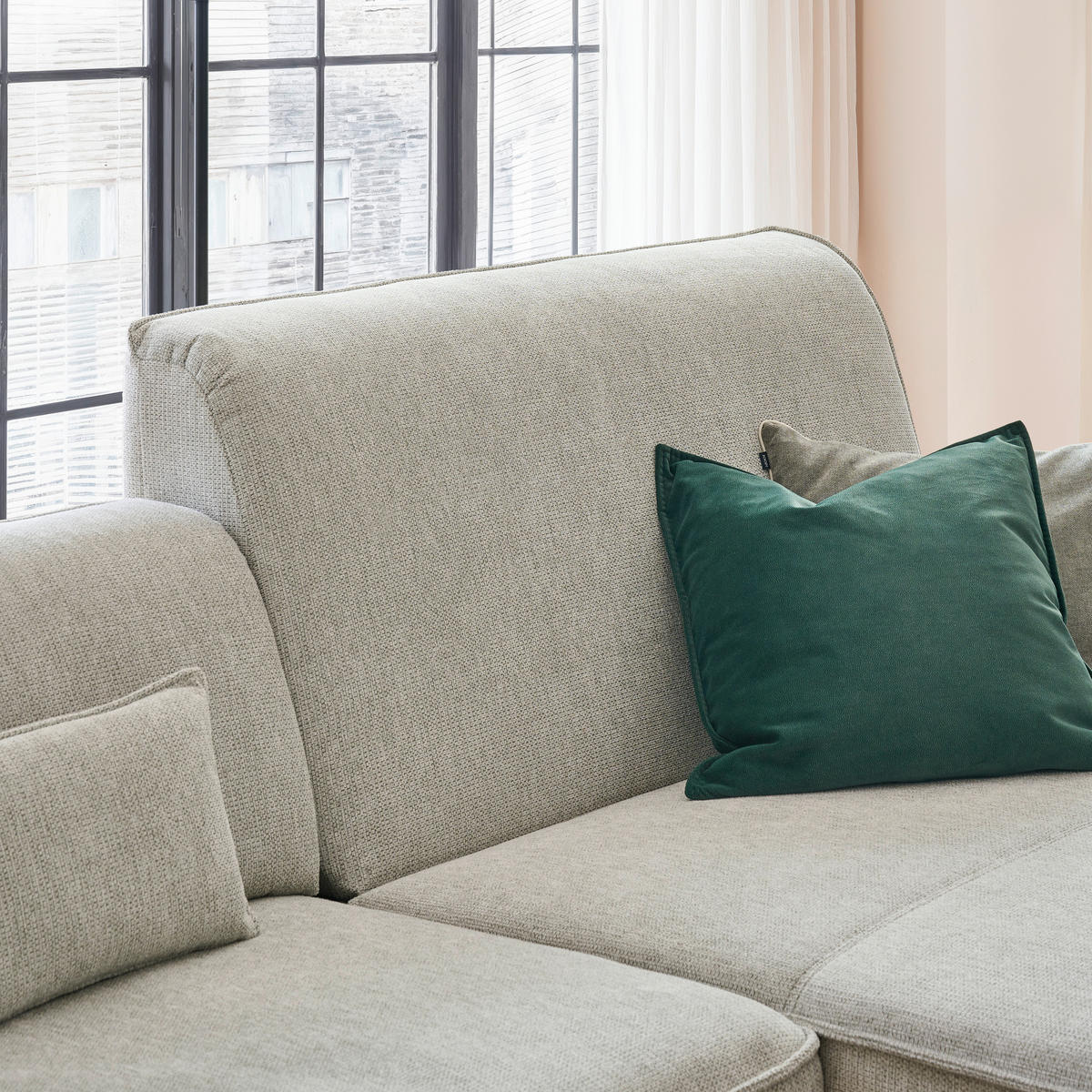 ECKSOFA in Flachgewebe Hellgrau  - Hellgrau/Schwarz, Design, Textil/Metall (190/285cm) - Johann Jakob