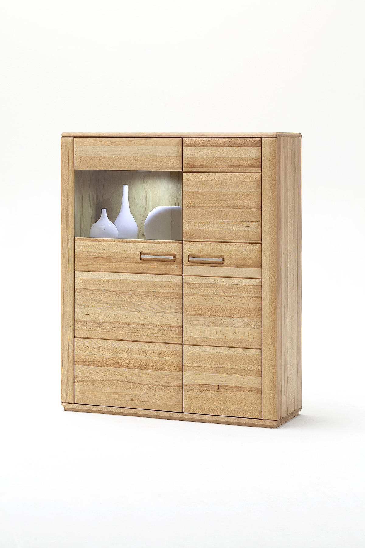 WOHNWAND La Paz  in Buchefarben  357/209/51 cm  - Buchefarben/Silberfarben, Design, Glas/Holz (357/209/51cm) - Livetastic