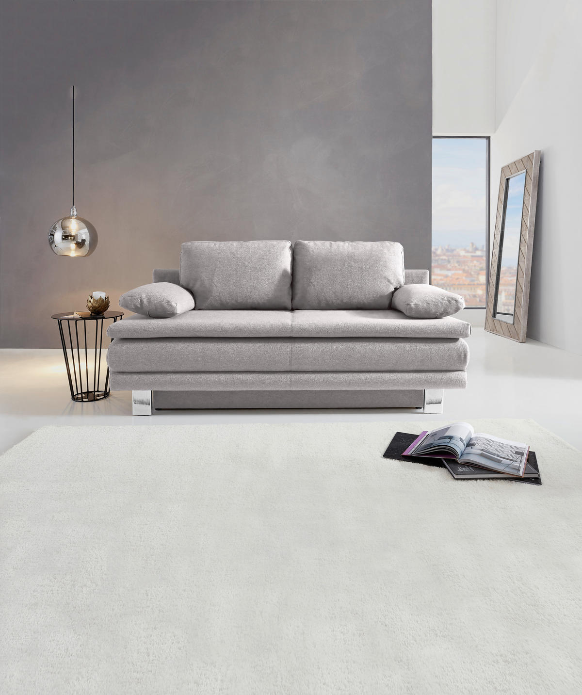 SCHLAFSOFA Chenille Hellgrau  - Chromfarben/Hellgrau, Design, Textil/Metall (194/96/86cm) - Novel