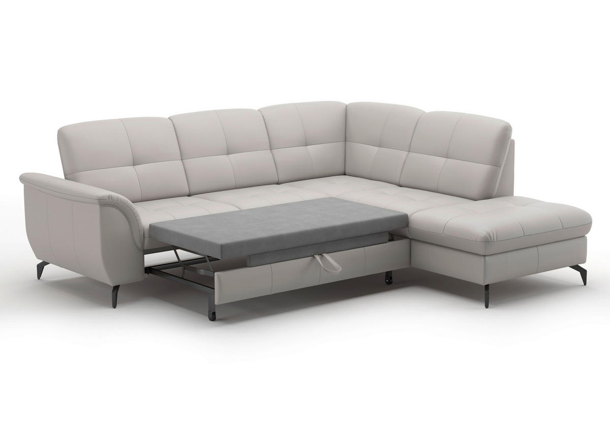 ECKSOFA in Vliesstoff Kombination Echtleder/Stoff Hellgrau  - Hellgrau/Schwarz, Modern, Leder/Textil (244/212cm) - Sit & More