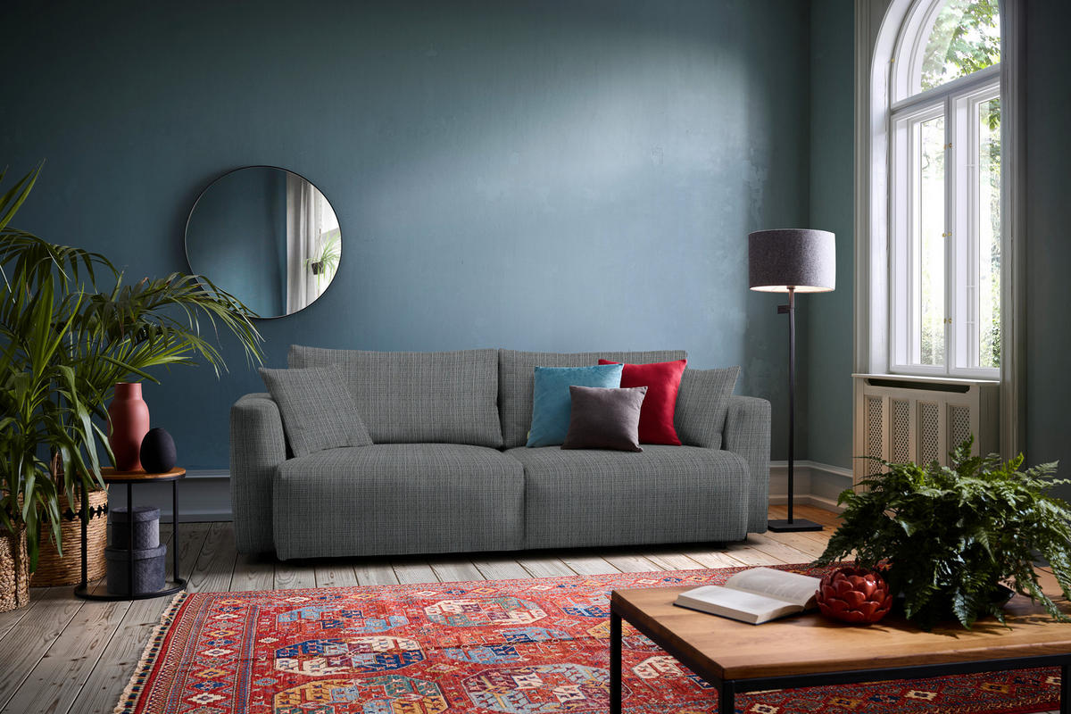 SCHLAFSOFA  mit Stoffauswahl, Schlafen auf Sitzhöhe, Rücken echt Cord Grau  - Schwarz/Grau, Design, Kunststoff/Textil (250/92/105cm) - Carryhome