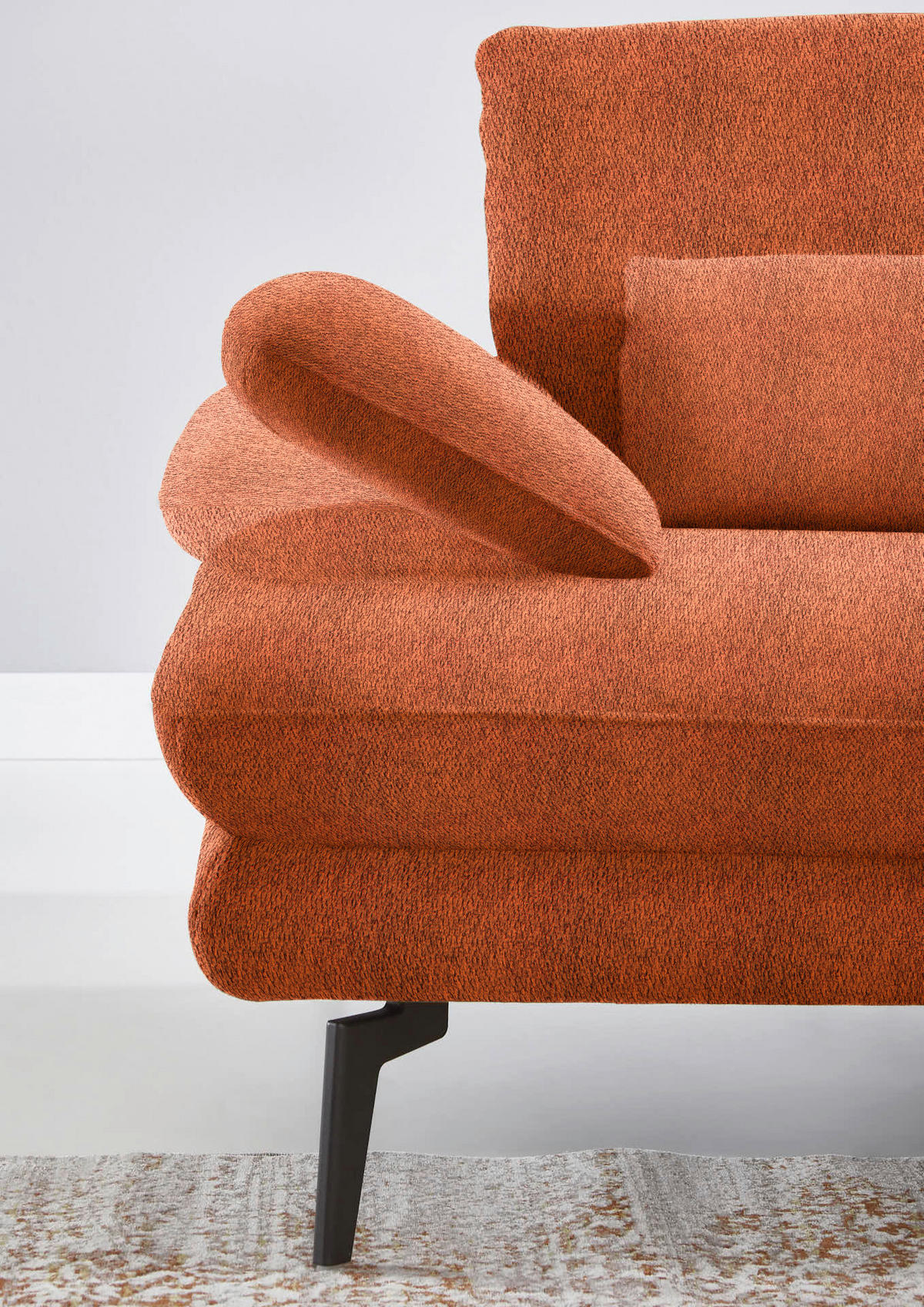 ECKSOFA in Chenille Terracotta  - Terracotta/Schwarz, Design, Textil/Metall (310/180cm) - Dieter Knoll