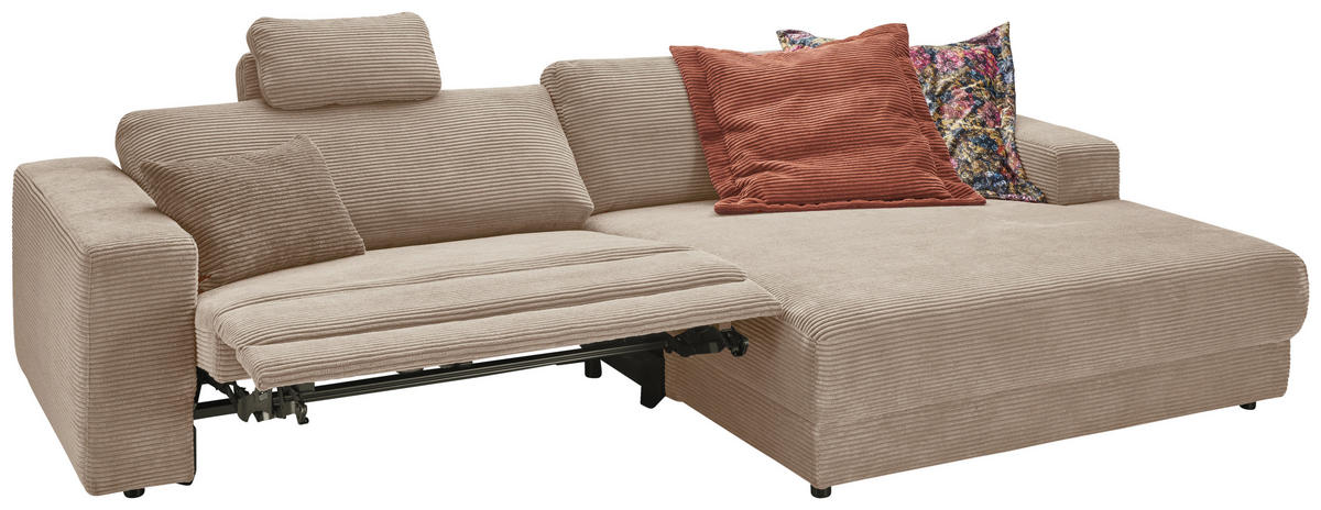 ECKSOFA in Cord Taupe  296/168 cm  - Taupe/Schwarz, Design, Kunststoff/Textil (296/168cm) - Pure Home Lifestyle