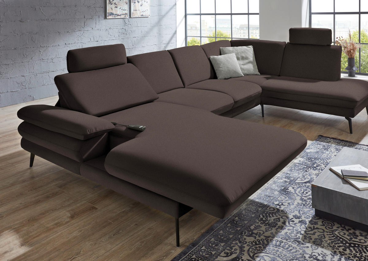 WOHNLANDSCHAFT in Webstoff Dunkelbraun  - Dunkelbraun/Schwarz, Design, Textil/Metall (180/344/208cm) - Dieter Knoll