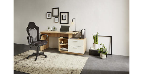 SCHREIBTISCH 166/65/75 cm in Weiß, Eiche Artisan - Silberfarben/Weiß, KONVENTIONELL, Holzwerkstoff/Kunststoff (166/65/75cm) - Xora