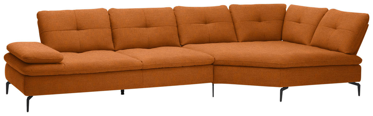 ECKSOFA in Flachgewebe Orange, Rostfarben  - Rostfarben/Schwarz, Design, Textil/Metall (344/157cm) - Chilliano