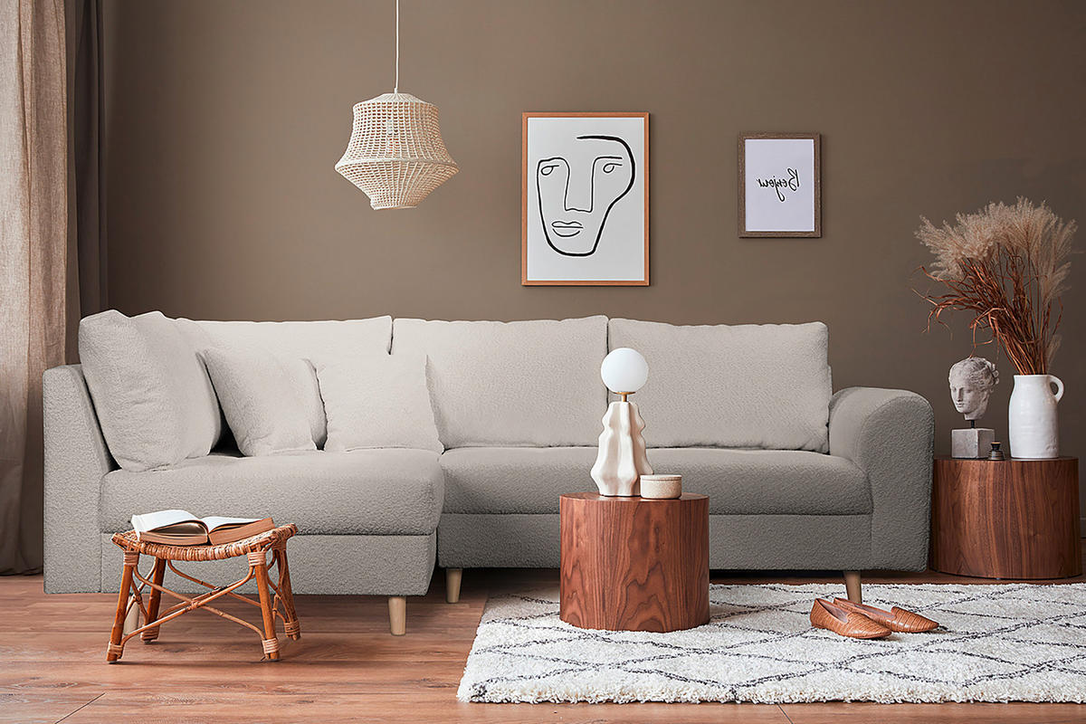 ECKSOFA  in Bouclé Grau  161/231 cm  - Naturfarben/Grau, Design, Holz/Textil (161/231cm) - Livetastic