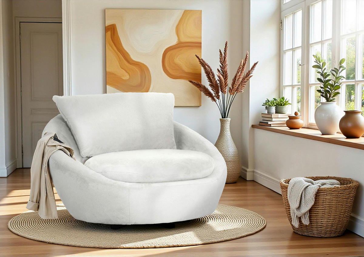 SESSEL in Flachgewebe Creme  - Creme/Schwarz, Design, Textil/Metall (130/78/112cm) - Lomoco