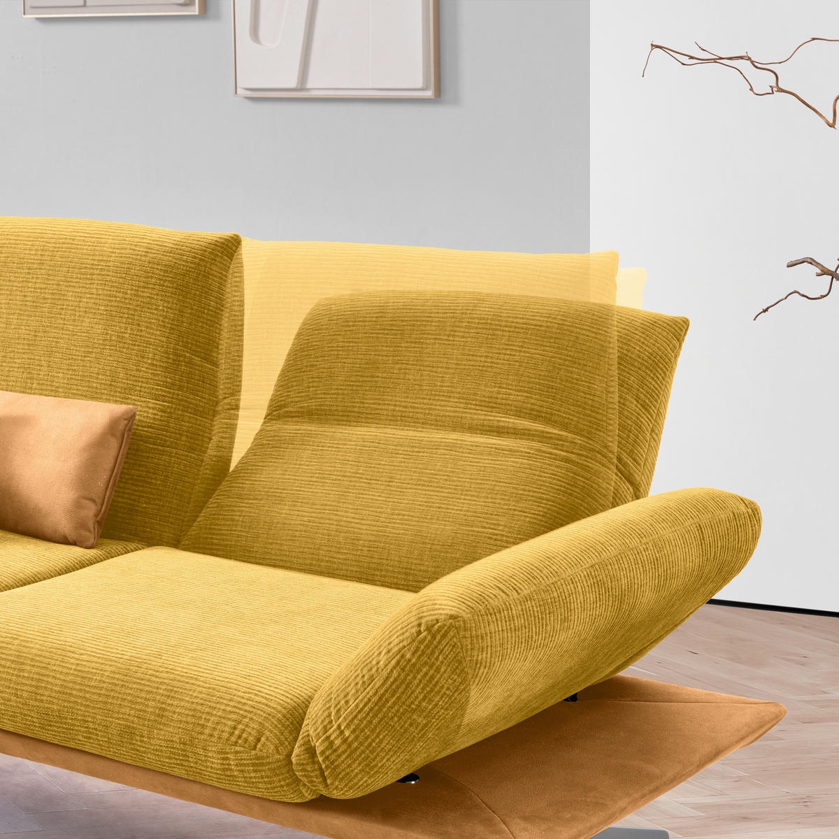 ECKSOFA in Flachgewebe Currygelb  - Currygelb/Edelstahlfarben, Design, Textil/Metall (209/277cm) - Koinor