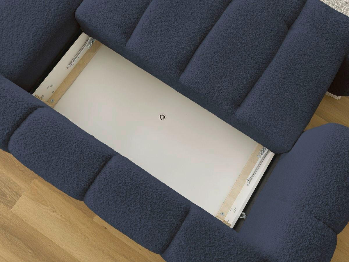 ECKSCHLAFSOFA FUJI Bouclé Dunkelblau  inkl.  - Schwarz/Dunkelblau, MODERN, Kunststoff/Textil (292/160cm)