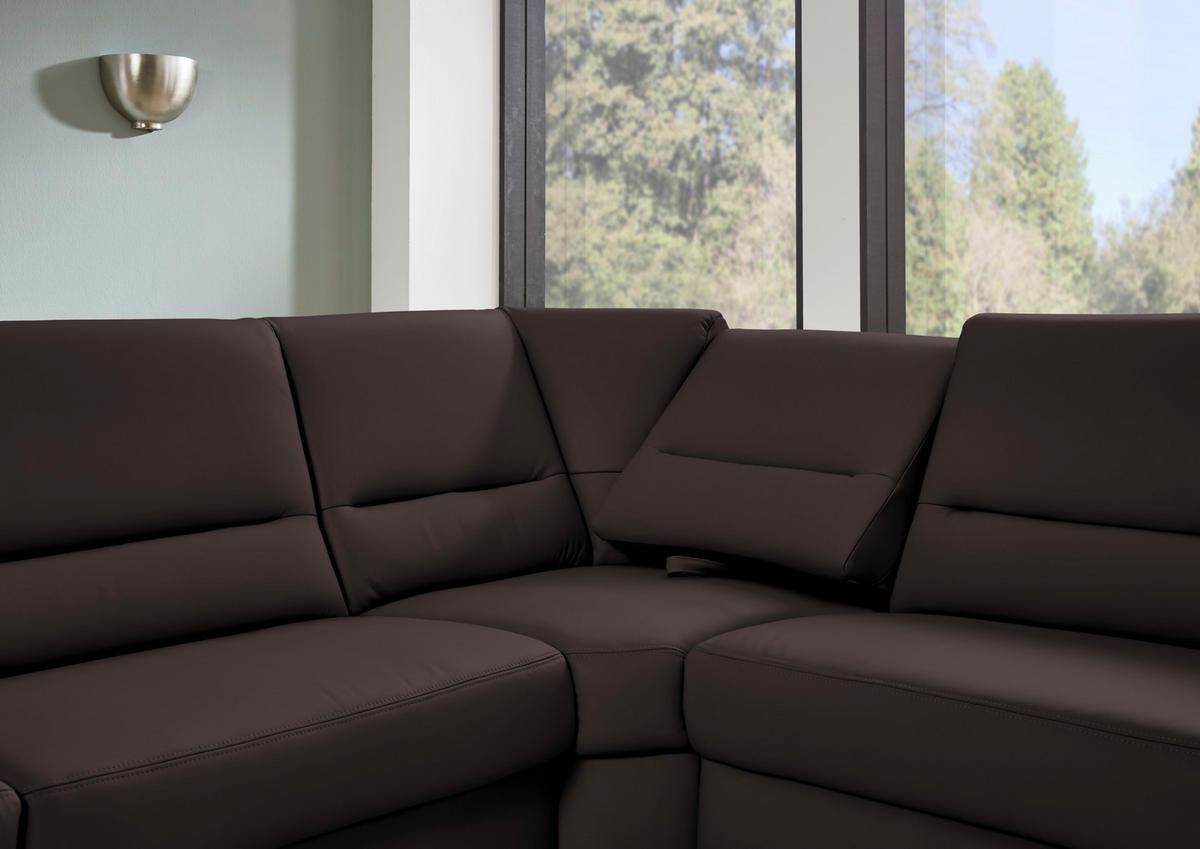 ECKSOFA Echtleder Mokka  - Schwarz/Mokka, Konventionell, Leder/Metall (290/249cm) - Beldomo Premium