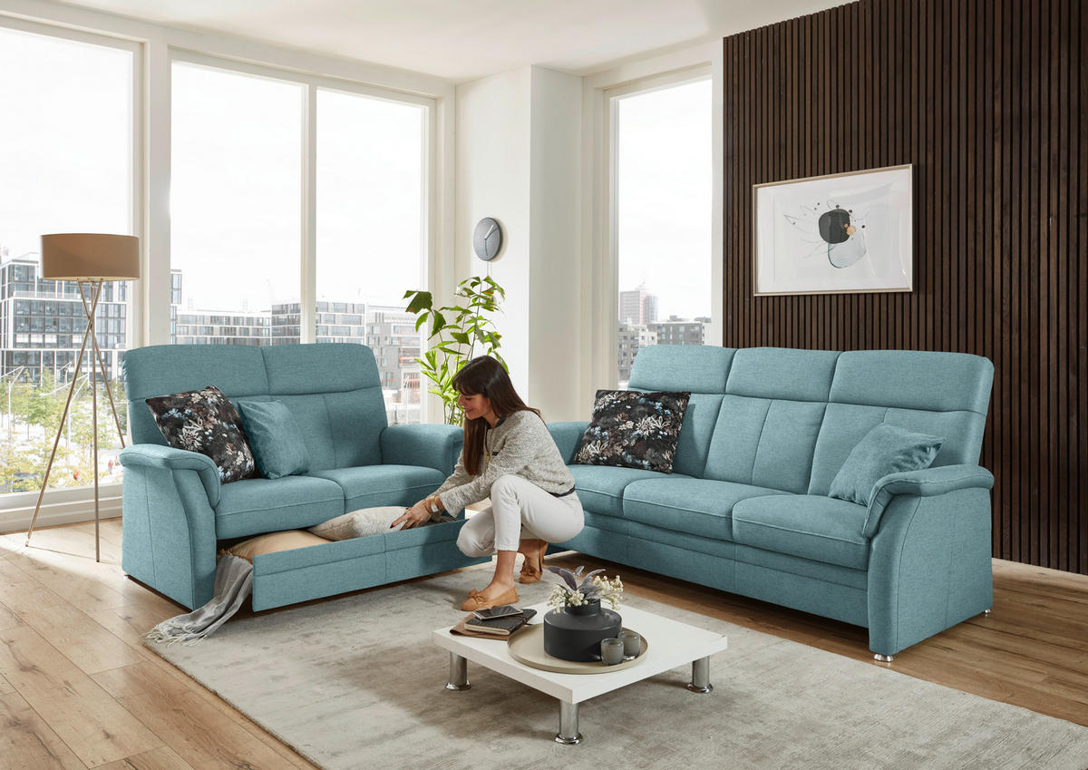 SITZGARNITUR Flachgewebe Hellblau  - Alufarben/Hellblau, Konventionell, Textil/Metall (142-194/100/89cm) - Beldomo Comfort