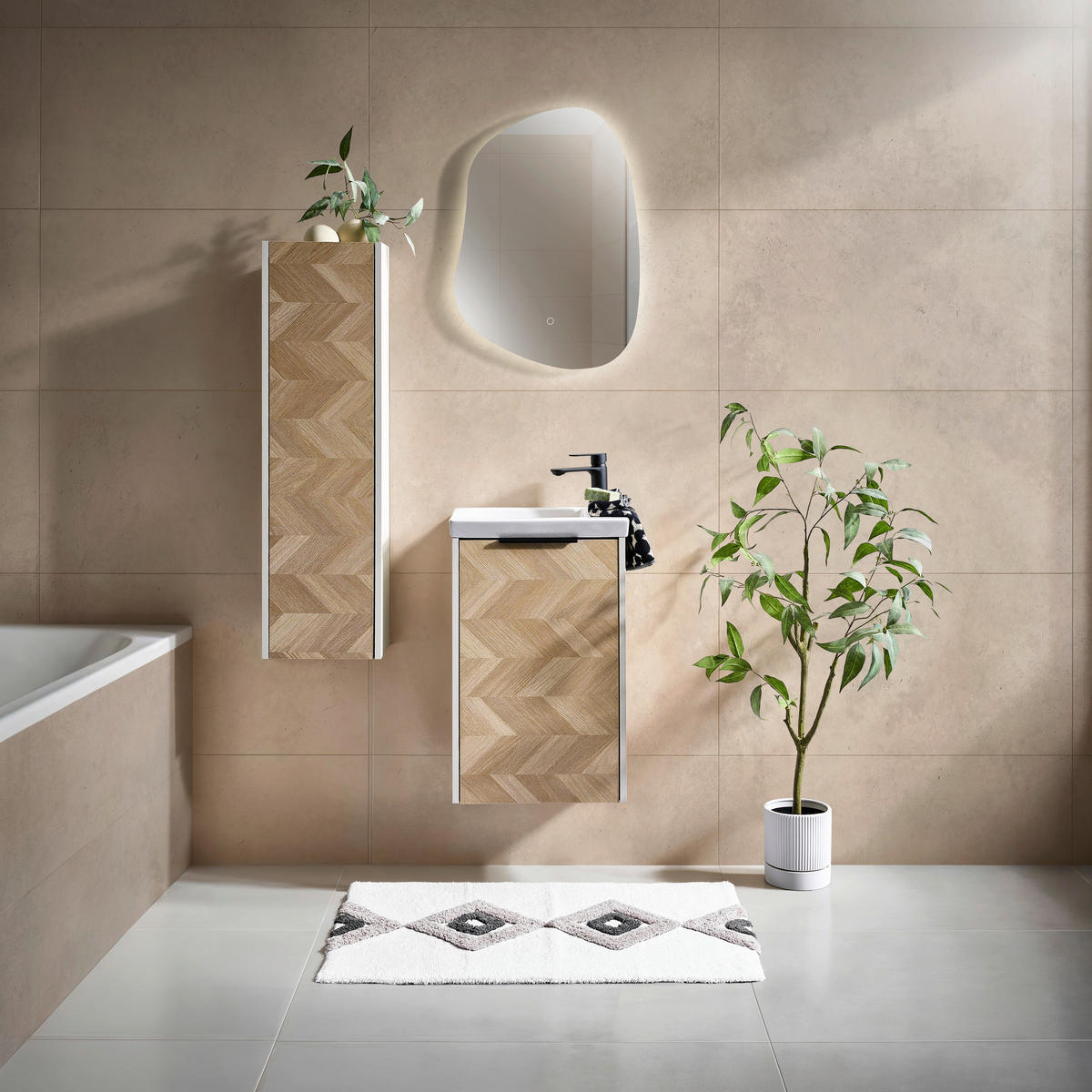 WASCHTISCHKOMBI 45,5 cm  - Eichefarben/Creme, KONVENTIONELL, Keramik/Holzwerkstoff (45,5cm) - Stylife