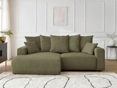 ECKSOFA Ottomane links  ATILLA Hellgrün Cord  - Schwarz/Hellgrün, MODERN, Kunststoff/Textil (149/244cm)