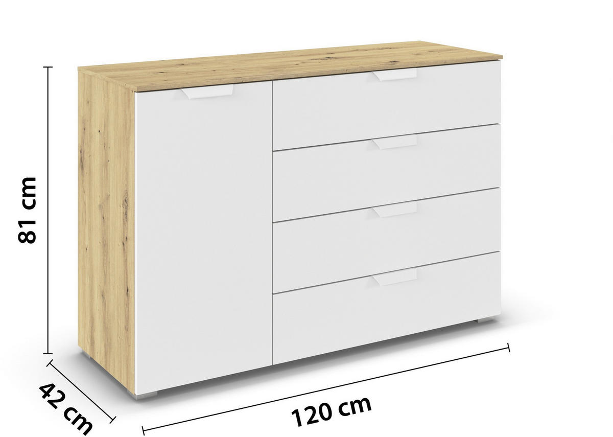 KOMMODE  in 120/81/42 cm  - Weiß/Eiche Artisan, Design, Holzwerkstoff/Metall (120/81/42cm) - Carryhome