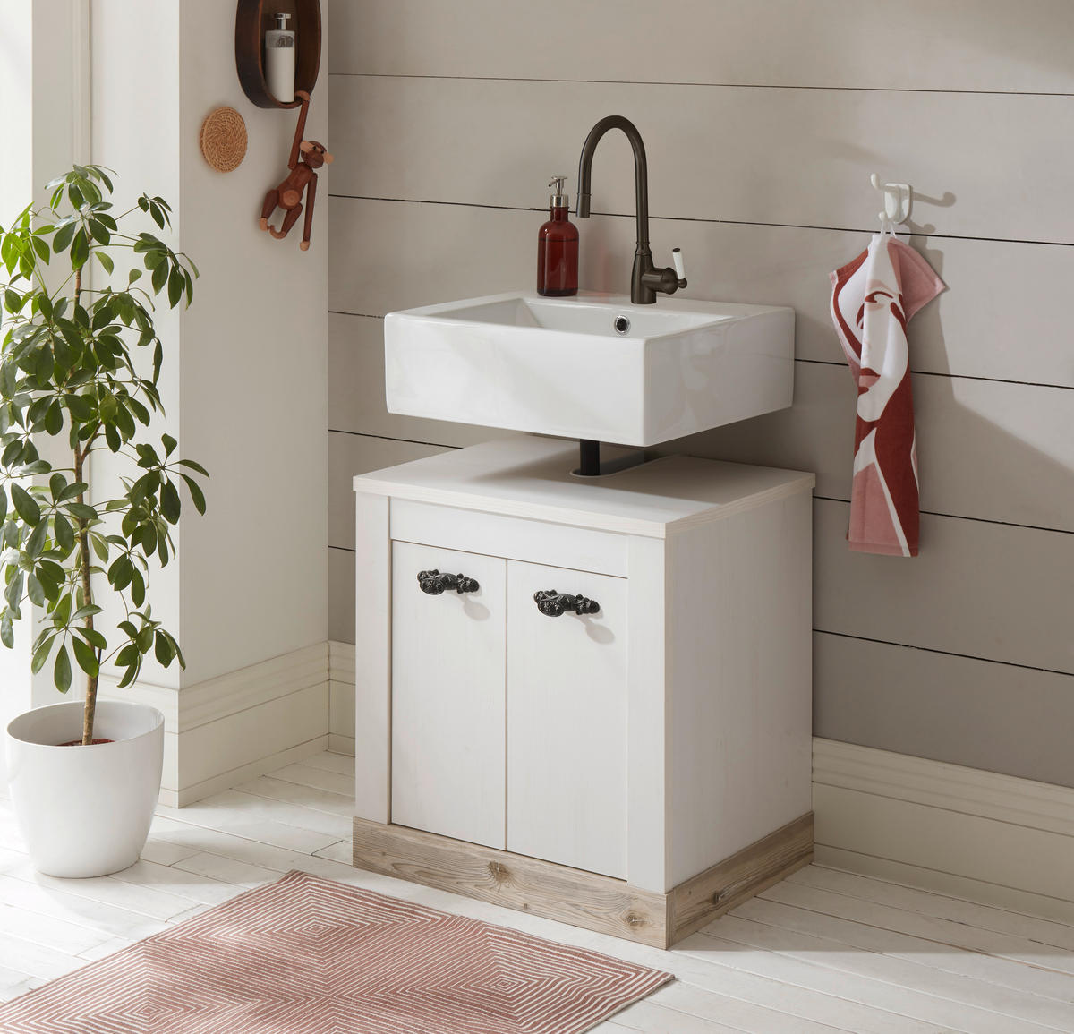 BADEZIMMER  in  - Schwarz/Pinienfarben, Design, Holzwerkstoff/Metall (122/200/46cm) - MID.YOU