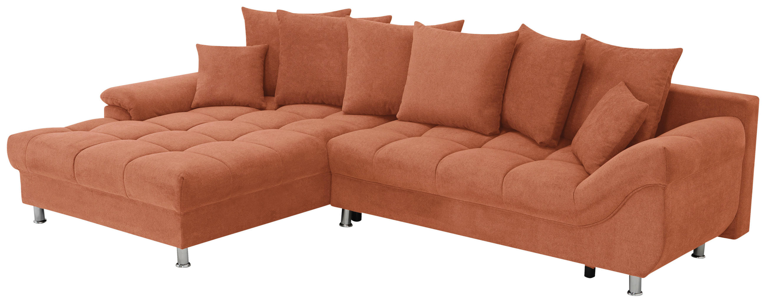 ECKSOFA in Flachgewebe, Mikrofaser Cognac  - Chromfarben/Cognac, Design, Kunststoff/Textil (198/312cm) - Livetastic
