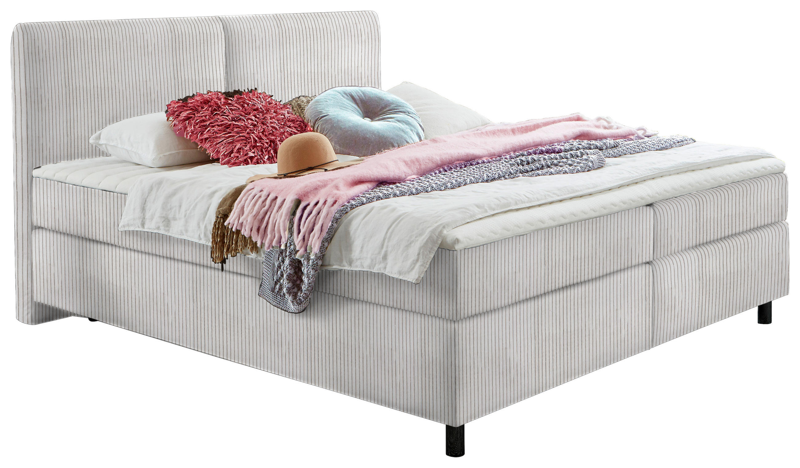 BOXSPRINGBETT 160/200 cm  in Hellgrau  - Hellgrau/Schwarz, Konventionell, Kunststoff/Textil (160/200cm) - Hom`in
